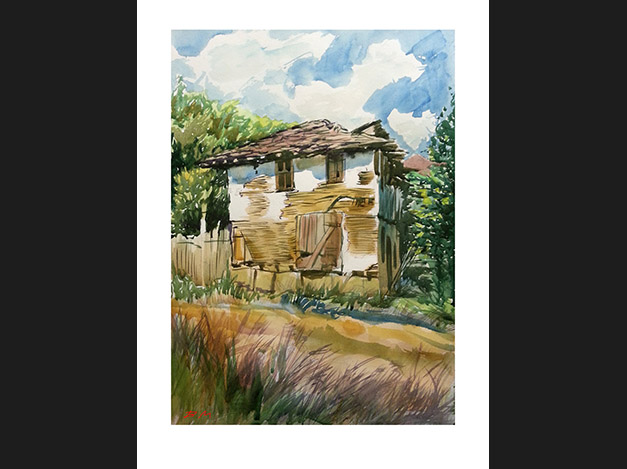 A quick watercolor sketch of an old house